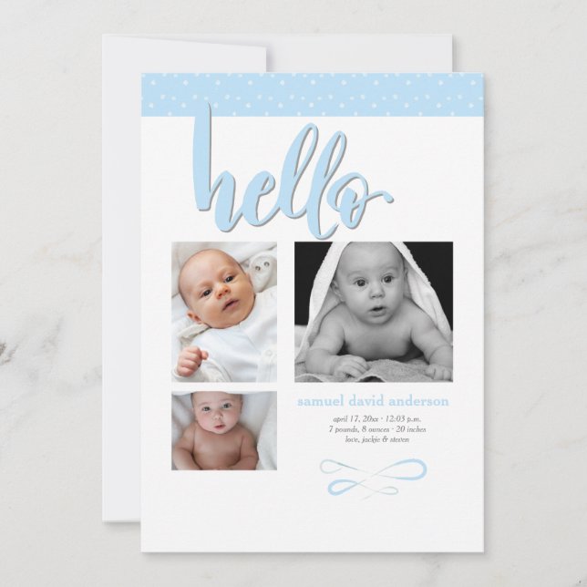 Trendy Hello Photo Birth Announcement (Front)