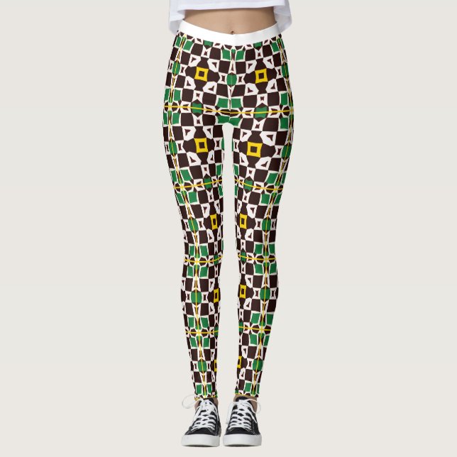 Trendy Hexagonal Tribal Pattern Leggings (Front)