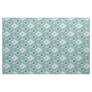 Trendy Hip Aqua Turquoise Ikat Tribal Art Pattern Fabric