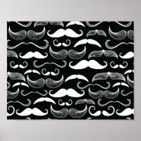 Trendy Hipster Black and White Moustache Pattern