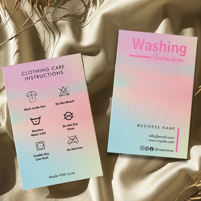 Trendy Hologram Washing Instructions T-Shirt Care  Business Card (Trendy Hologram Washing Instructions T-Shirt Care Business Card)