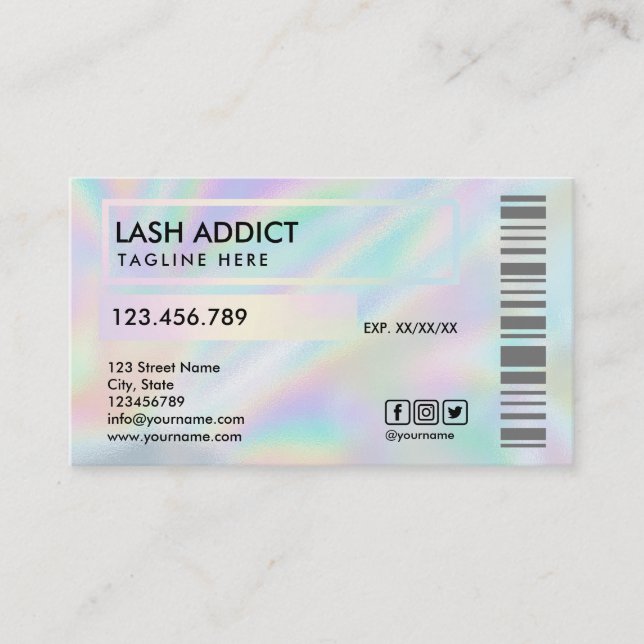 trendy holograph pill bottle lashes package label  business card (Front)