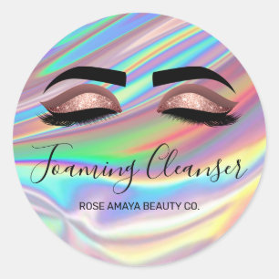 Trendy Holographic Glam Lash Shampoo Cleanser Classic Round Sticker