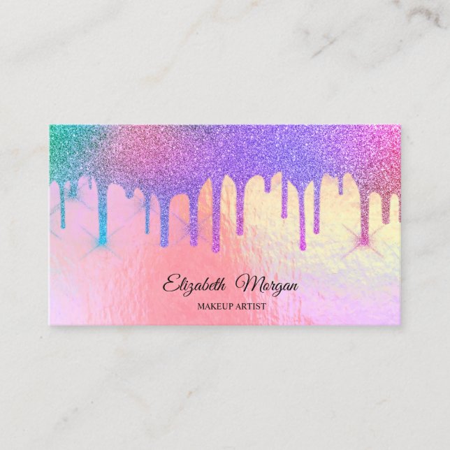 Trendy Holographic Glitter Drips Professional   Business Card (Front)