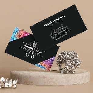 Trendy Holographic Glitter Hairstylist Logo Business Card