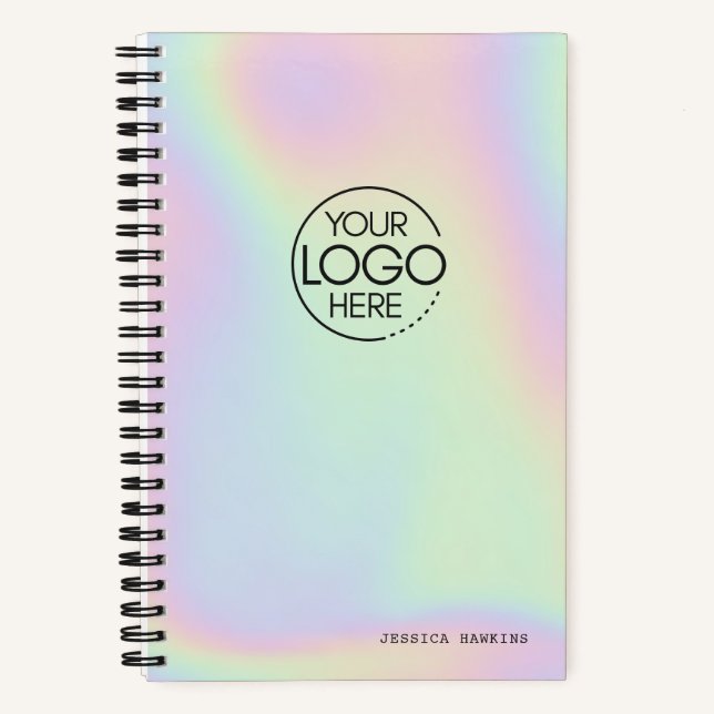 Trendy Holographic Iridescent Modern Logo Notebook (Front)