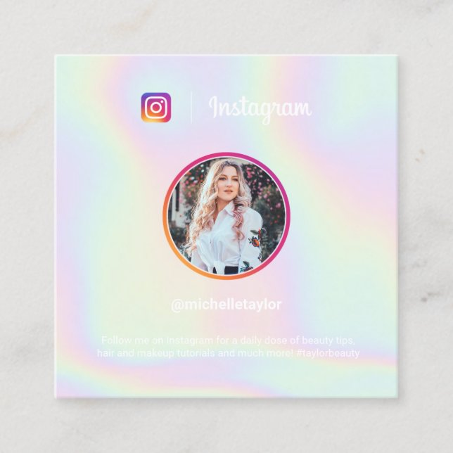 Trendy holographic pastel rainbow Instagram photo Calling Card (Front)