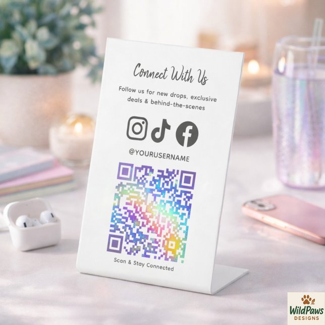 Trendy Holographic QR Code | Connect With Us  Pedestal Sign (Trendy Holographic QR Code | Connect With Us Pedestal Sign
)