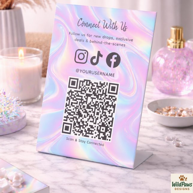 Trendy Holographic QR Code | Connect With Us  Pedestal Sign (Trendy Holographic QR Code | Connect With Us Pedestal Sign
)