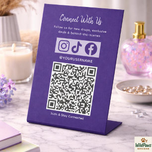Trendy Holographic QR Code   Connect With Us  Pedestal Sign