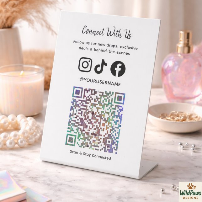 Trendy Holographic QR Code | Connect With Us  Pedestal Sign (Trendy Holographic QR Code | Connect With Us Pedestal Sign
)