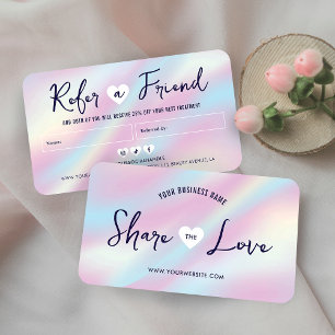 Trendy Holographic Share the Love Nails Spa Salon Referral Card