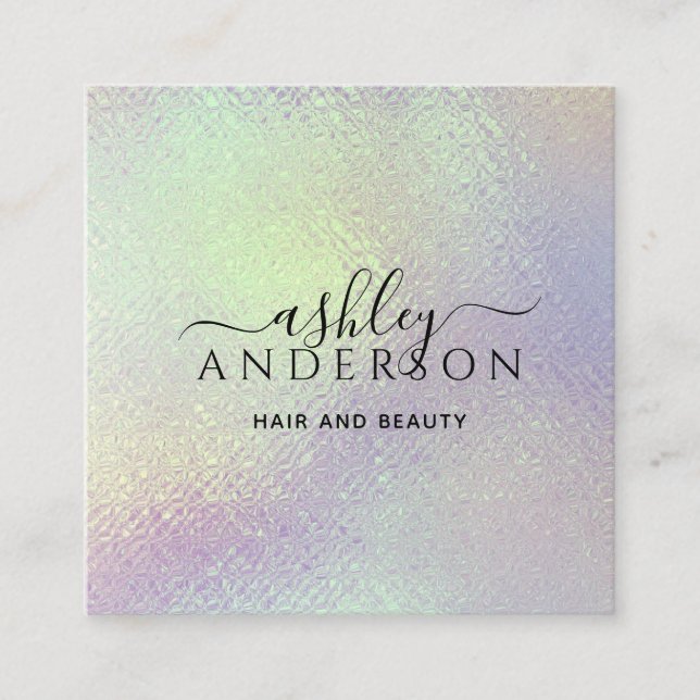 Trendy Holographic Unicorn Makeup Hair Nails Glam Square Business Card (Front)