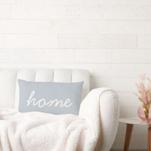 Trendy Home Quote Blue White Stylish Script Cute Lumbar Cushion