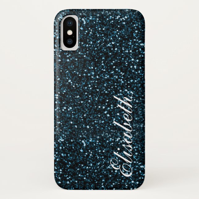 Trendy Hot dark blue printed glitter personalised Case-Mate iPhone Case (Back)