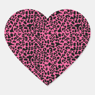 Trendy Hot Pink and Black Modern Leopard Print Heart Sticker