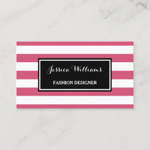 Trendy Hot Pink and Black Stripes Fashion Designer Business Card