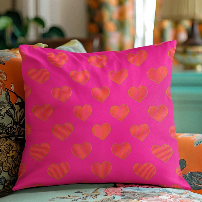 Trendy Hot Pink and Orange Glitter Heart  Cushion (Creator Uploaded)
