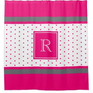 Trendy Hot Pink and Silver Striped Monogrammed Shower Curtain