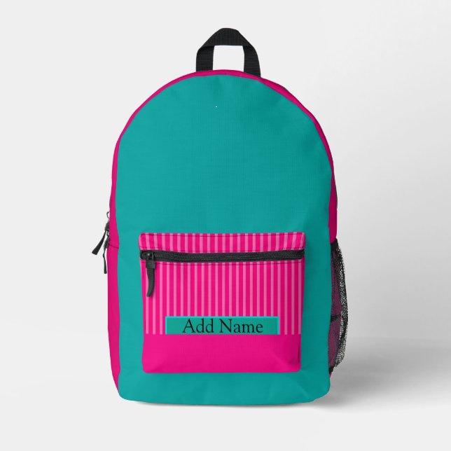 Trendy Hot Pink and Teal  Printed Backpack (Front)