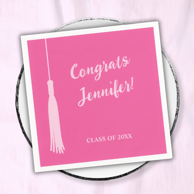 Trendy Hot Pink Chic 2024 Grad Tassel Graduation  Napkin (Trendy Hot Pink Chic 2024 Grad Tassel Graduation Napkins)