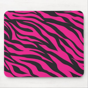 Trendy Hot Pink Fuchsia Black Zebra Stripes Print Mouse Pad
