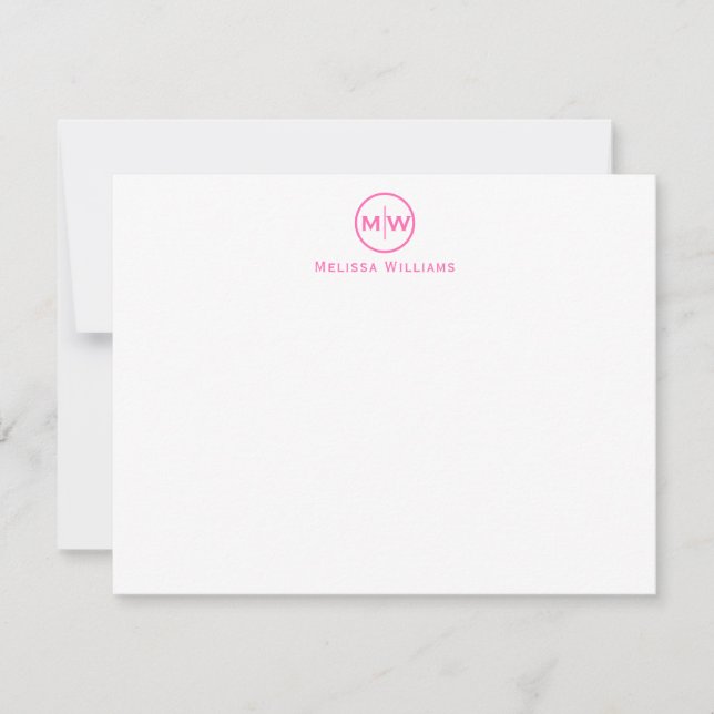 Trendy Hot Pink Modern Circle Two Monogram Initial Card (Front)
