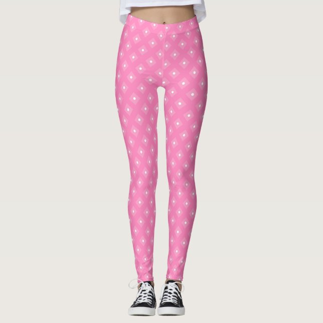 Trendy Hot Pink Modern White Circles Dots Elegant Leggings (Front)