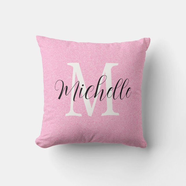 Trendy Hot Pink Monogram and Name Cushion (Front)