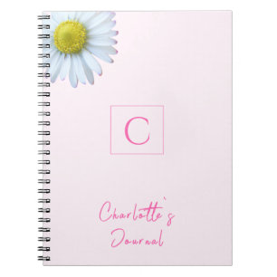 Trendy hot pink monogram blush pink floral notebook