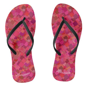 Trendy Hot Pink Retro Pattern Jandals
