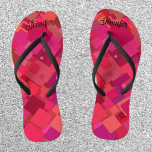 Trendy Hot Pink Retro Pattern Jandals