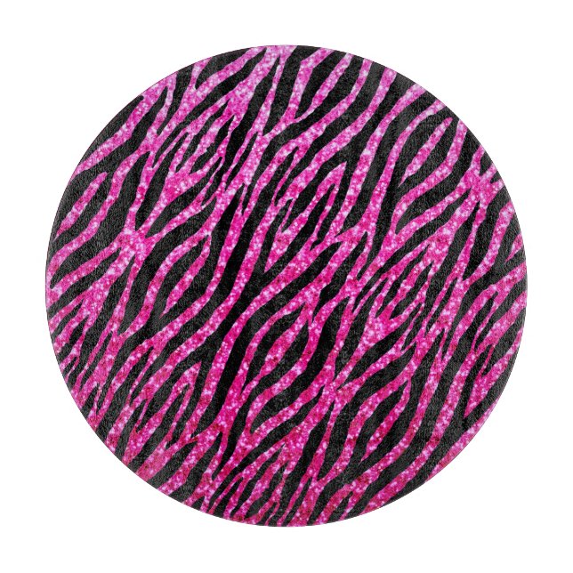 Trendy Hot Pink Zebra Print Glitz Glitter Sparkles Cutting Board (Front)