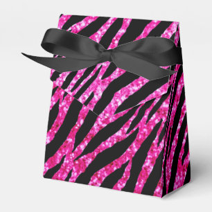 Trendy Hot Pink Zebra Print Glitz Glitter Sparkles Favour Box