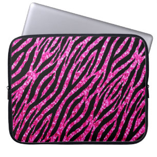 Trendy Hot Pink Zebra Print Glitz Glitter Sparkles Laptop Sleeve