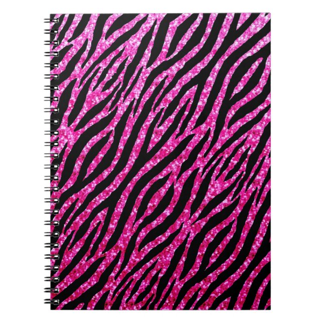 Trendy Hot Pink Zebra Print Glitz Glitter Sparkles Spiral Notebook (Front)