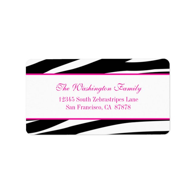 Trendy hot pink zebra stripes address label (Front)