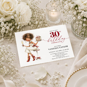 Trendy Humour Woman 30th Birthday Burgundy Script Invitation