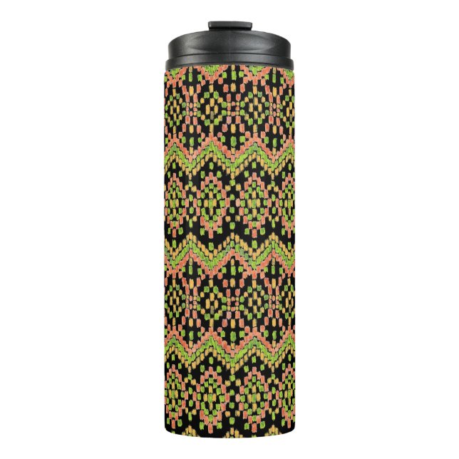 Trendy Ikat Ethnic Pattern on Black to Customise Thermal Tumbler (Front)