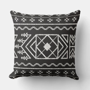 Trendy Ikat pattern Black Geometric Tribal Cushion