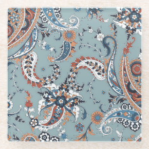 Trendy Indian paisley: seamless background. Glass Coaster