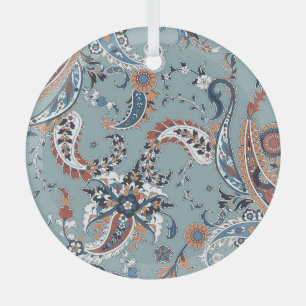 Trendy Indian paisley: seamless background. Glass Tree Decoration