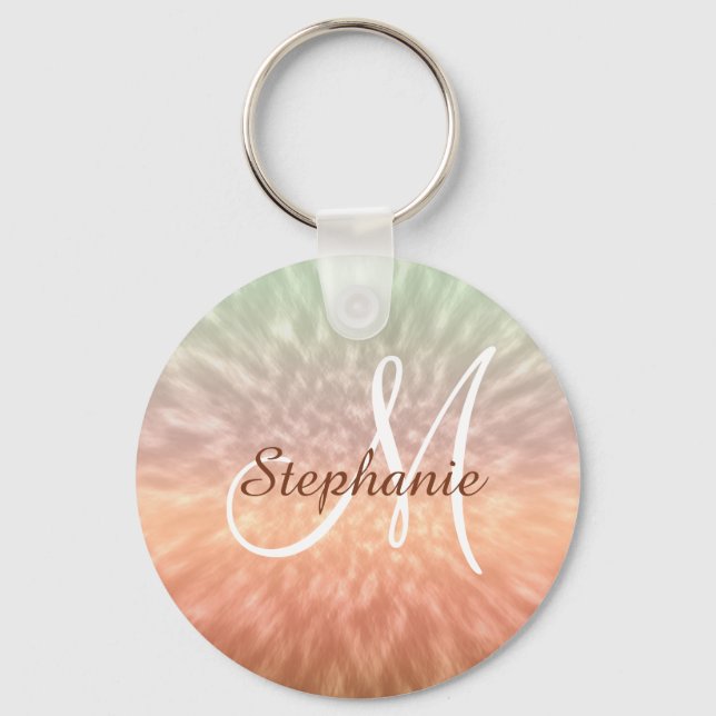 Trendy Indian summer tie dye pattern monogram Key Ring (Front)