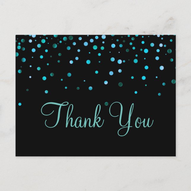 Trendy Inexpensiv Blue Glitter Black Thank You Postcard (Front)