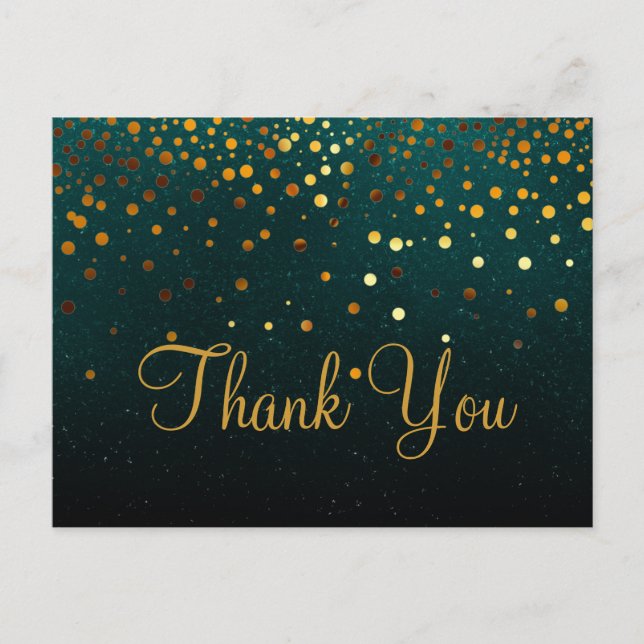 Trendy Inexpensiv Gold Glitter Green Thank You Postcard (Front)