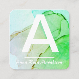 *~* Trendy INITIAL Abstract QR LOGO PHOTO Aqua Square Business Card