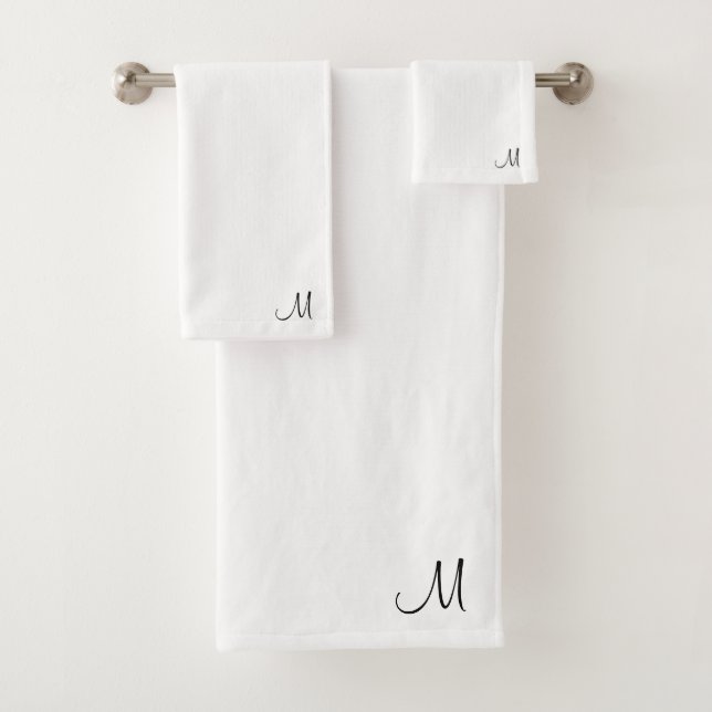 Trendy Initial Monogram Black White Typography Bath Towel Set (Insitu)