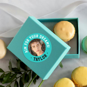 Trendy Inspirational Turquoise Sport Photo Classic Round Sticker