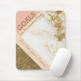 Trendy Inspiring Goals Spark Gold Pink Faux Marble Mouse Pad