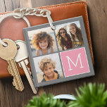 Trendy Instagram Photo Collage Custom Monogram Key Ring<br><div class="desc">Modern Pastel Pink and Grey - Use 3 square photos to create a unique and personal gift. Or you can keep the hipster puppy and make a trendy keepsake. If you need to adjust the pictures,  click on the customise tool to make changes.</div>